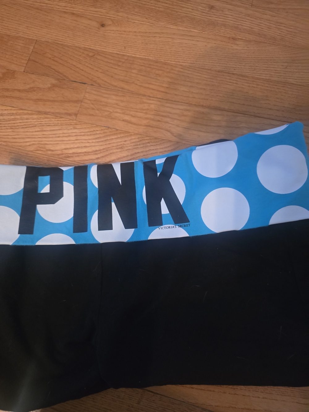 PINK Victoria's Secret Y2K Black Leggings with Turquoise Polka Dot Waistband - Picture 3 of 3